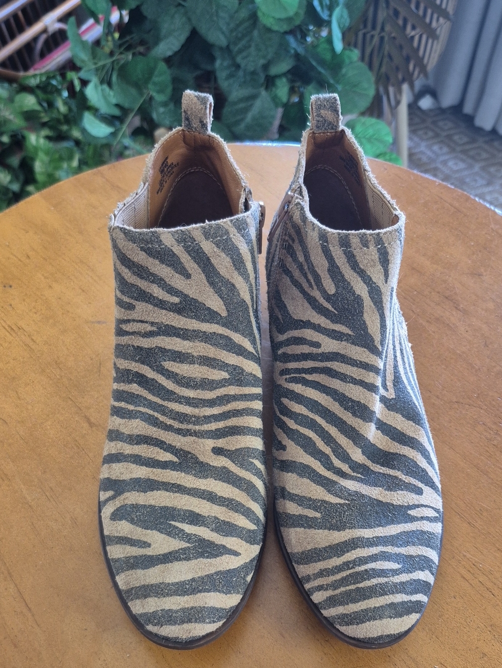 Lucky Brand Bimare Zebra Print Ankle Boots - Tan & Black. Size 9